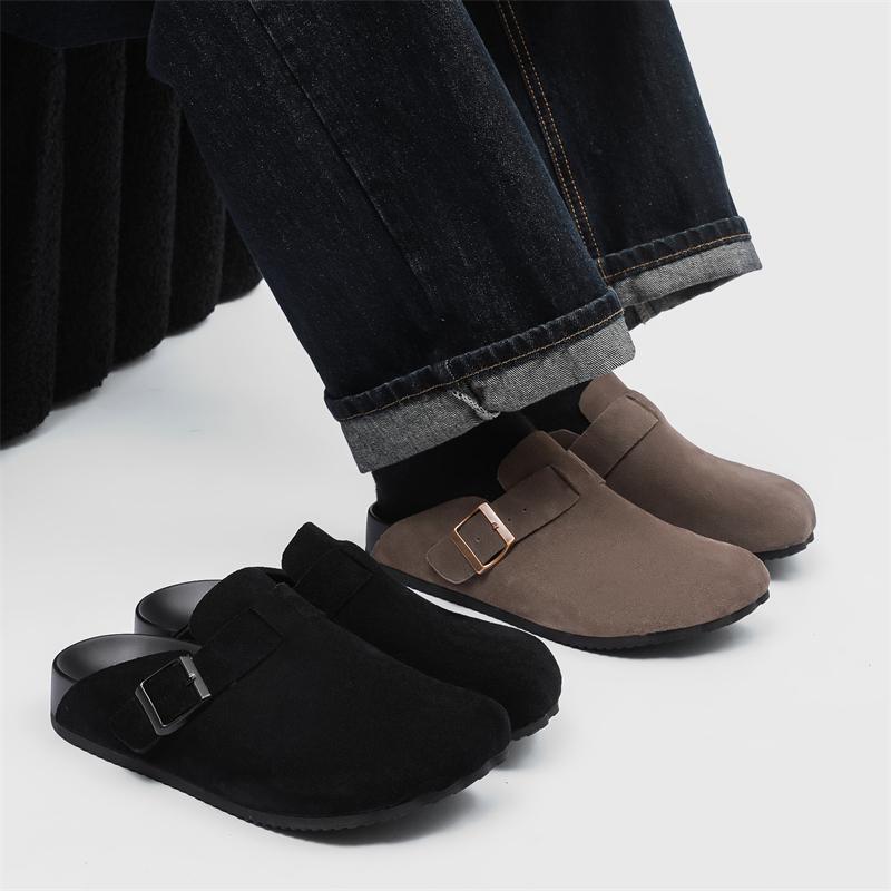 Fashion 2025 New Men's Leather Slippers Soft Comfortable Men's Non-Slip Flats Mens Slip On Shoes Indoor Outdoor Summer Sandals for Men