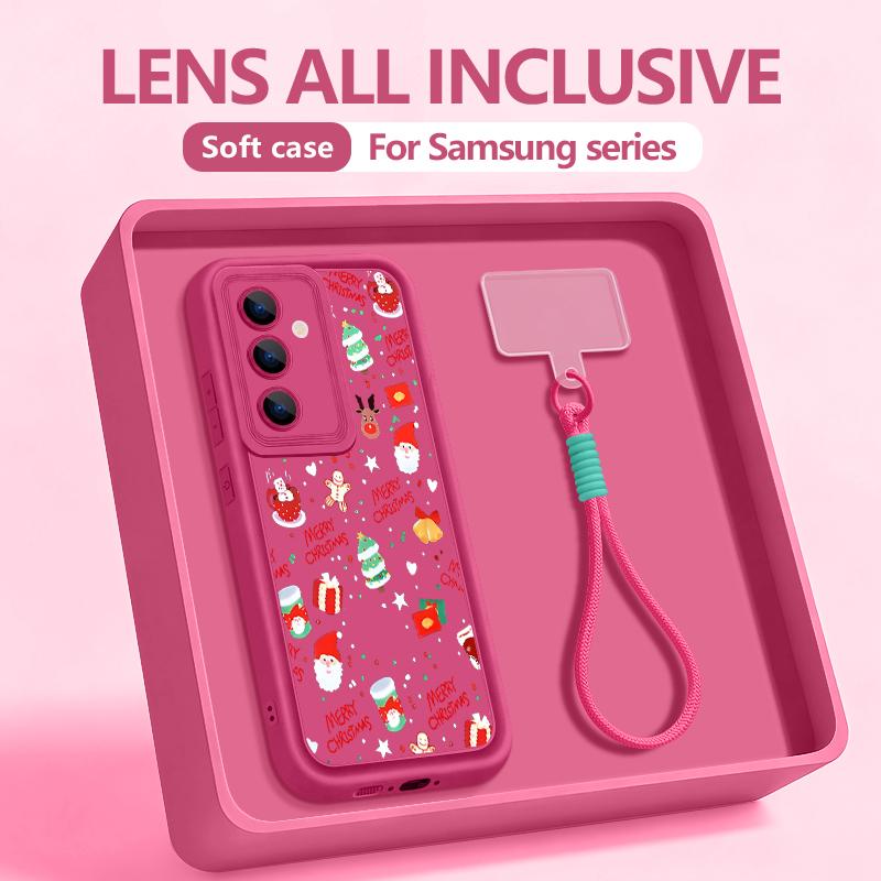 Christmas Pattern Lanyard Case For Samsung Galaxy S25 S23 S22 S24 Ultra S24 S25 FE A17 A56 A16 A55 A15 A36 A25 5G Soft TPU Cover