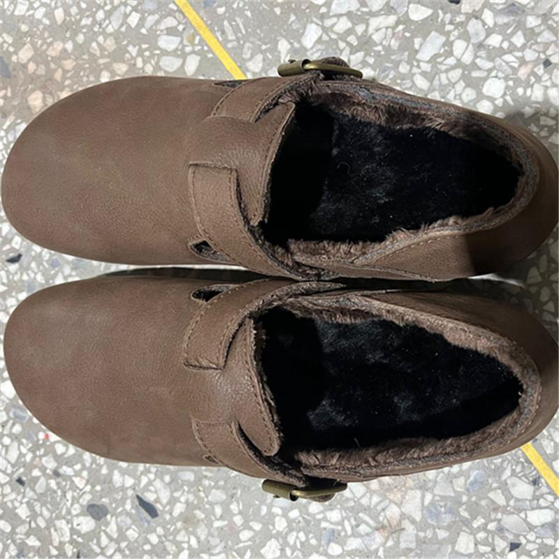 Fashion Leather Winter Flat Women's Shoes Leather Scrub Women's Shoes Mary Jane Shoes Warm Summer Pumps Loafers Retro Nostalgic Coffee