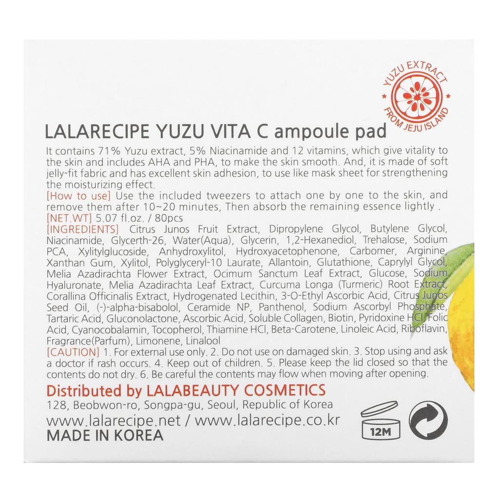 Yuja Vita C Ampulle Pad, Aufhellende Schönheitsmaske, 80 Stück, 150 ml (5.07 fl oz)