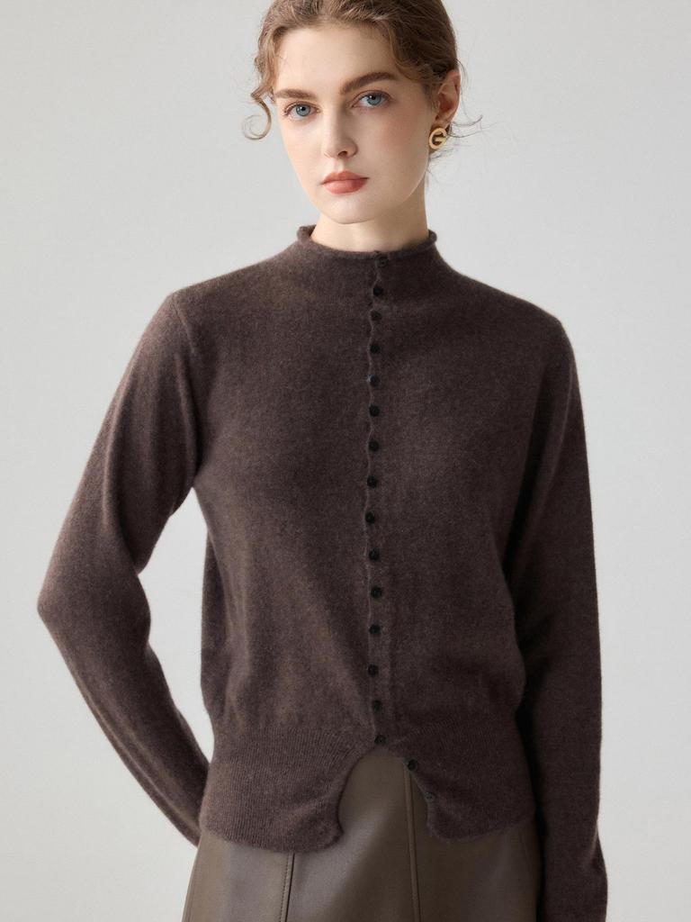 2026 Women's High Neck Pure Cashmere Sweater: Soft, Fluffy, Single-Breasted Knit Outerwear for Autumn/Winter