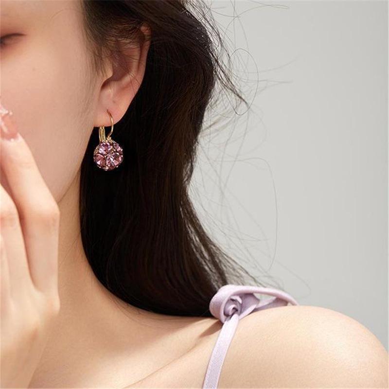 Exquisite Purple Crystal Earrings for Women - High-End Spring/Summer Fashion