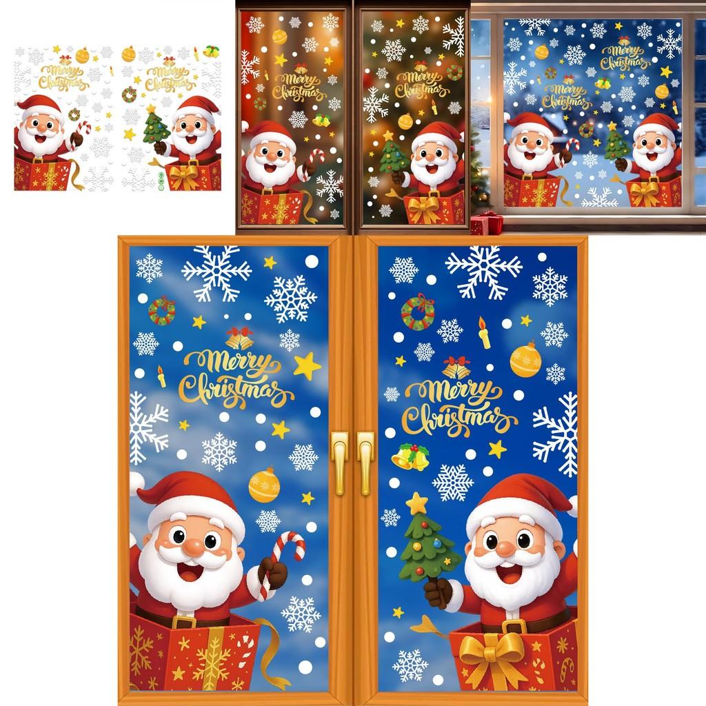 Festive Pvc Christmas Snowflake And Santa Static Stickers For Window Decoration