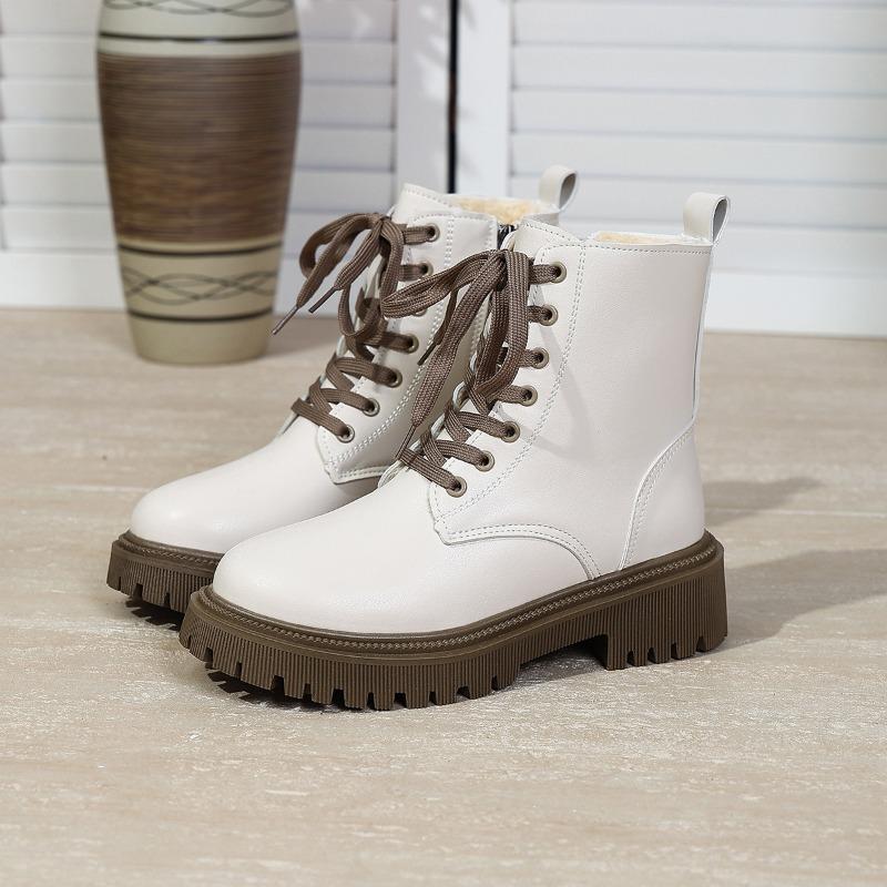 Winter New Martin Boots Women's Medium Heel Fashion Large Size Short Tube Lace-up Short Boots Women