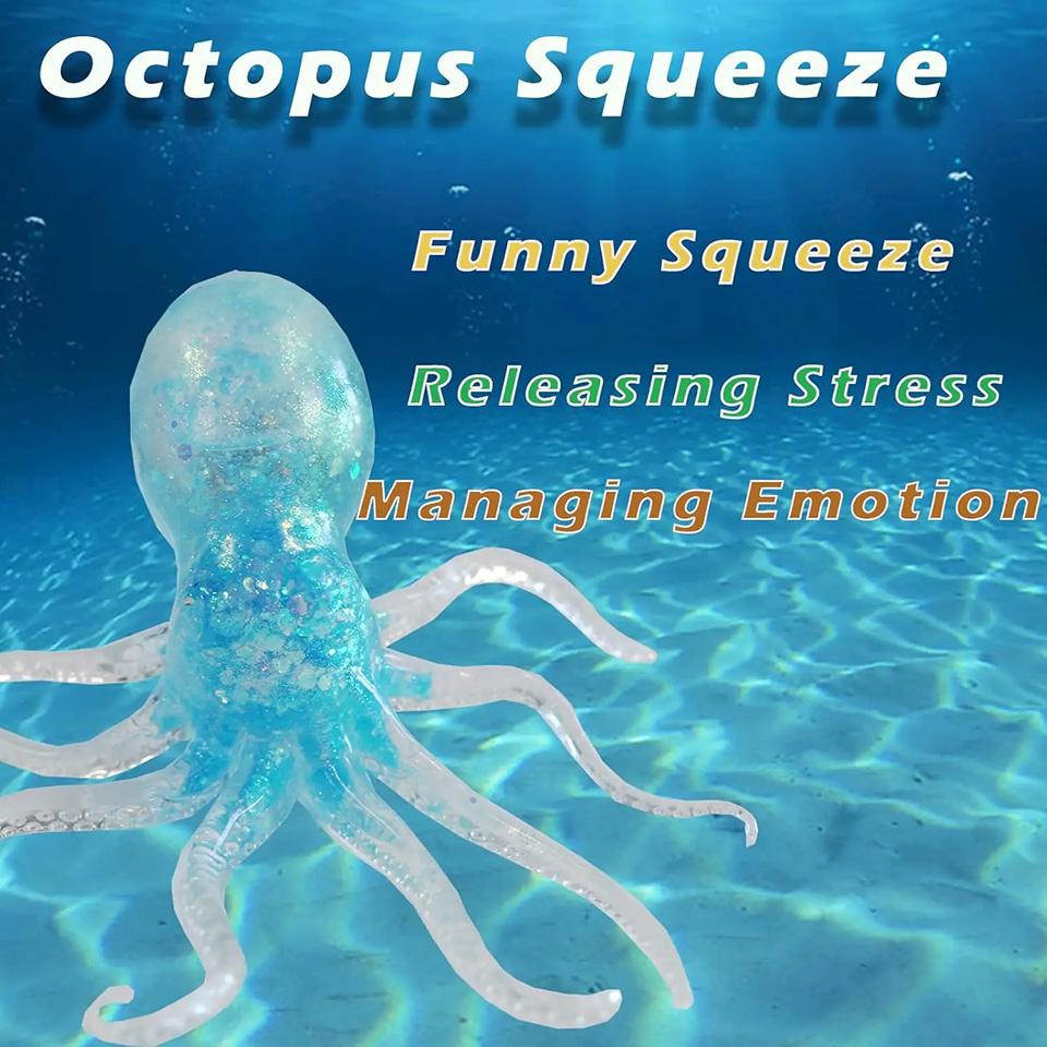 Topmix New Squishies Nee Doh Octopus Squish Toy Fidget Toy, Water Sensory Soft Jelly Squeeze Stress Relief Fidget Toy