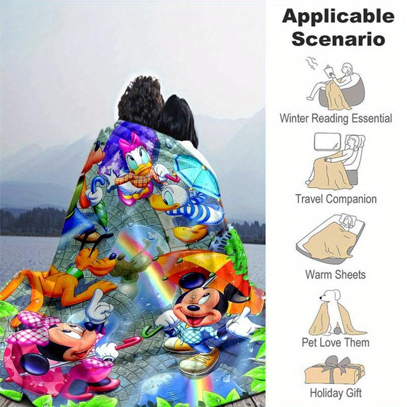 1pc. Cartoon Mickey Mouse and Friends Rainbow Umbrella Blanket, Seasonal Universal Home Decor Gift for Friends and Family, Soft Throw Blanke