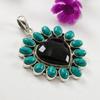Turquoise Black Onyx Cluster Pendant, Heart Pendant, 925 Sterling Silver Pendant, Handmade Jewelry, Gift for Wife