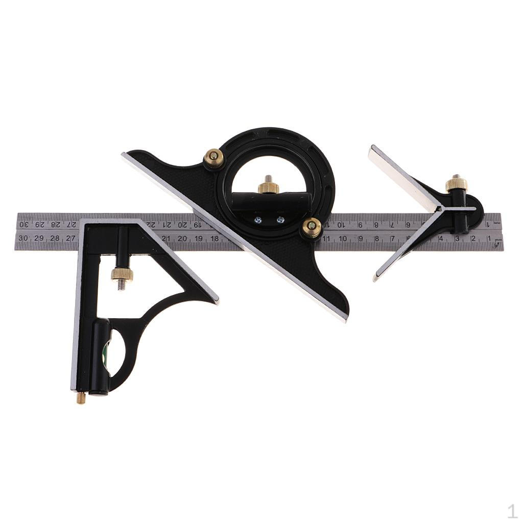 12 inch Combination Tri-Square Ruler Level Stainless Steel Aluminum Measuring Angle Tool