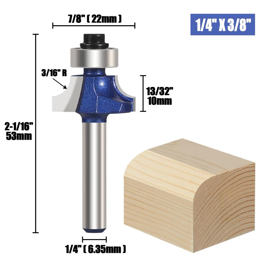 Vearter Round Face Trimmer Chamfer Carbide Arc Face Router Chamfer Radius Cutting DIY Woodworking Electric Trimmer Router Bit for Woodworking Bit,