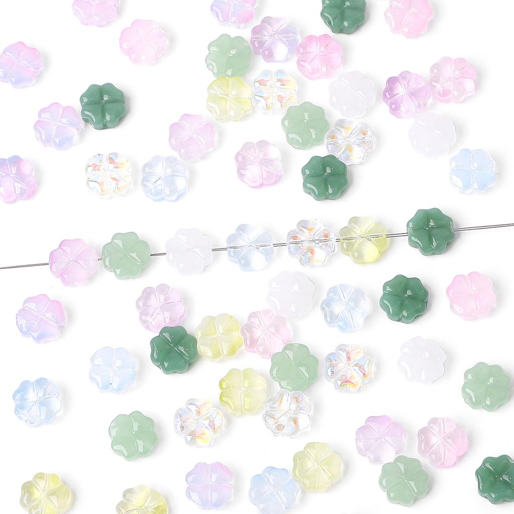 About20Pcs Glass Four Leaf Flower Beads Scattered Beads Handmade DIY Making Couple Bracelets, Necklaces, Earrings, Jewelry Acces