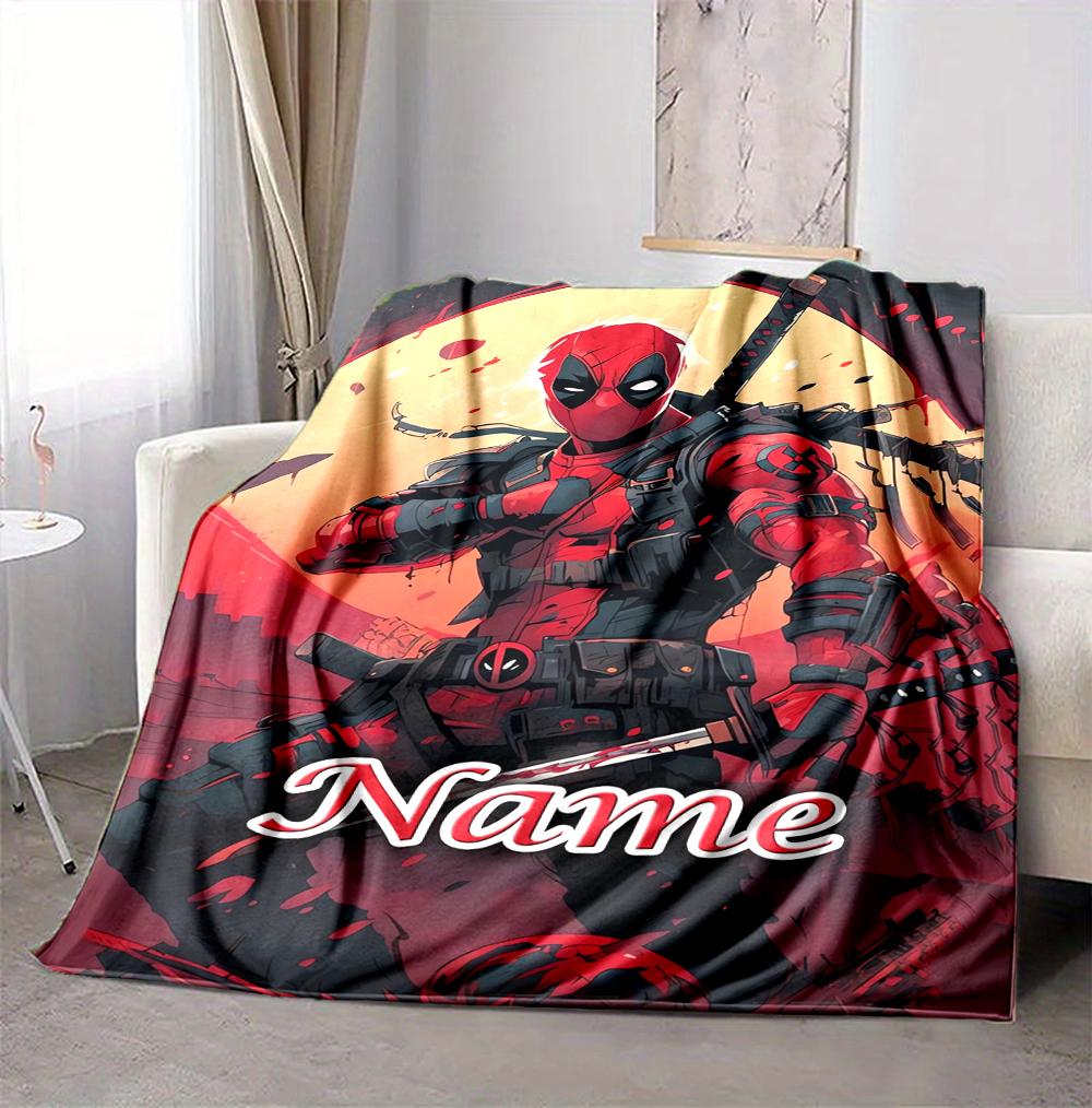 Custom Name Deadpool Armor Flannel Blanket Throw Blanket Soft Warm Sofa Bed Decor Unique Gift