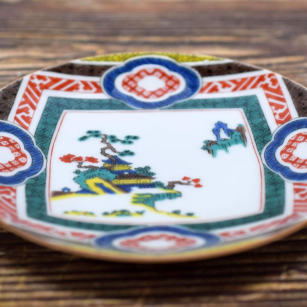 Waza No Kura: Stylish Kutani Ware Side Plate with Mokko Chirashi Landscape Design, Made In Japan, Perfect As a Birthday Gift
