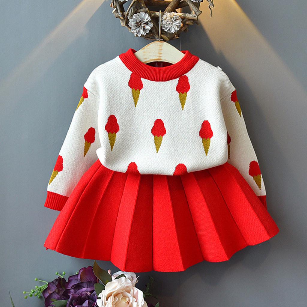 

(SU)Теплый свитер для маленьких девочек, вязаная крючком футболка и юбка, комплект