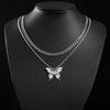 Unisex Gothic Insect Butterfly Pendant Double Layer Necklace - Non-fading Hip Hop Sweater Chain for Autumn and Winter