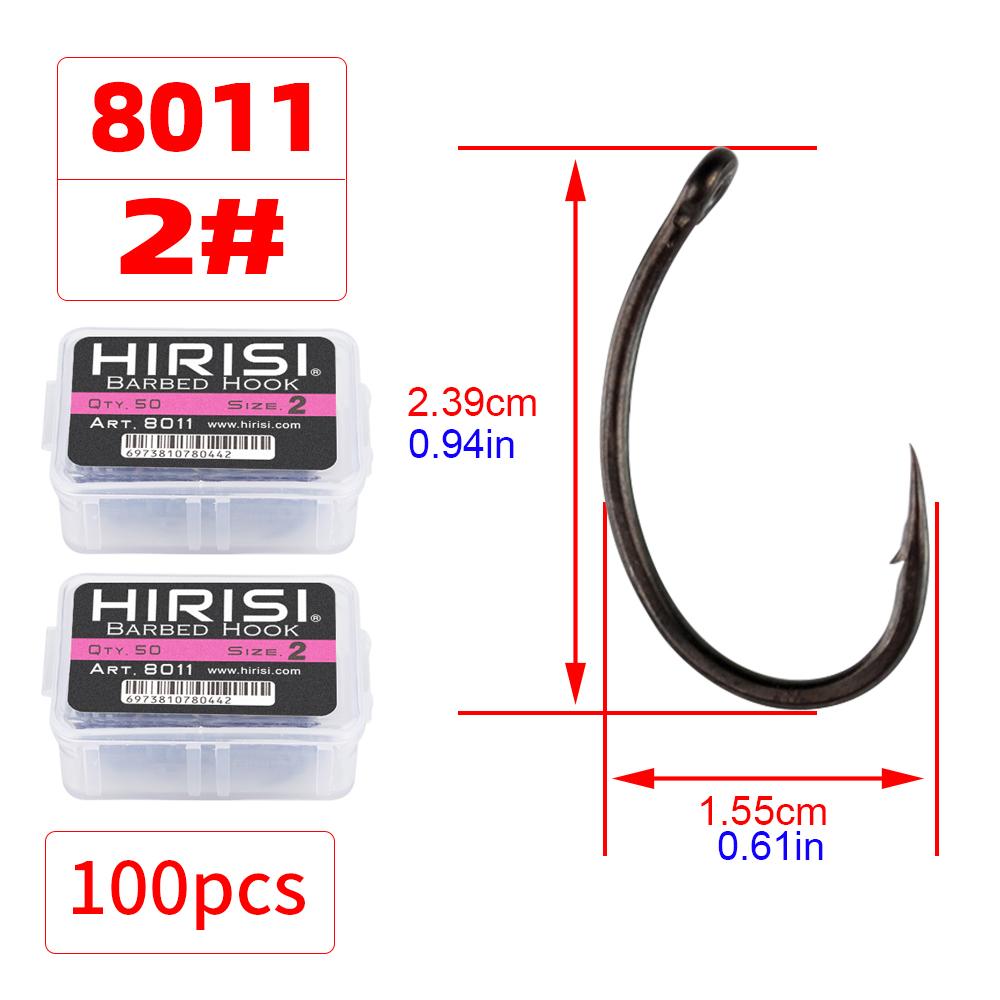 Hirisi 50/100pcs PTFE Coating Carp Fishing Hooks Steel Barbed Hooks In Box 8011 Fishing Accessories