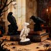 Skull Crow Miniature Model Vintage Gothic Resin Statue Tiny Ornament for Halloween Dollhouse Bar Counter Decor