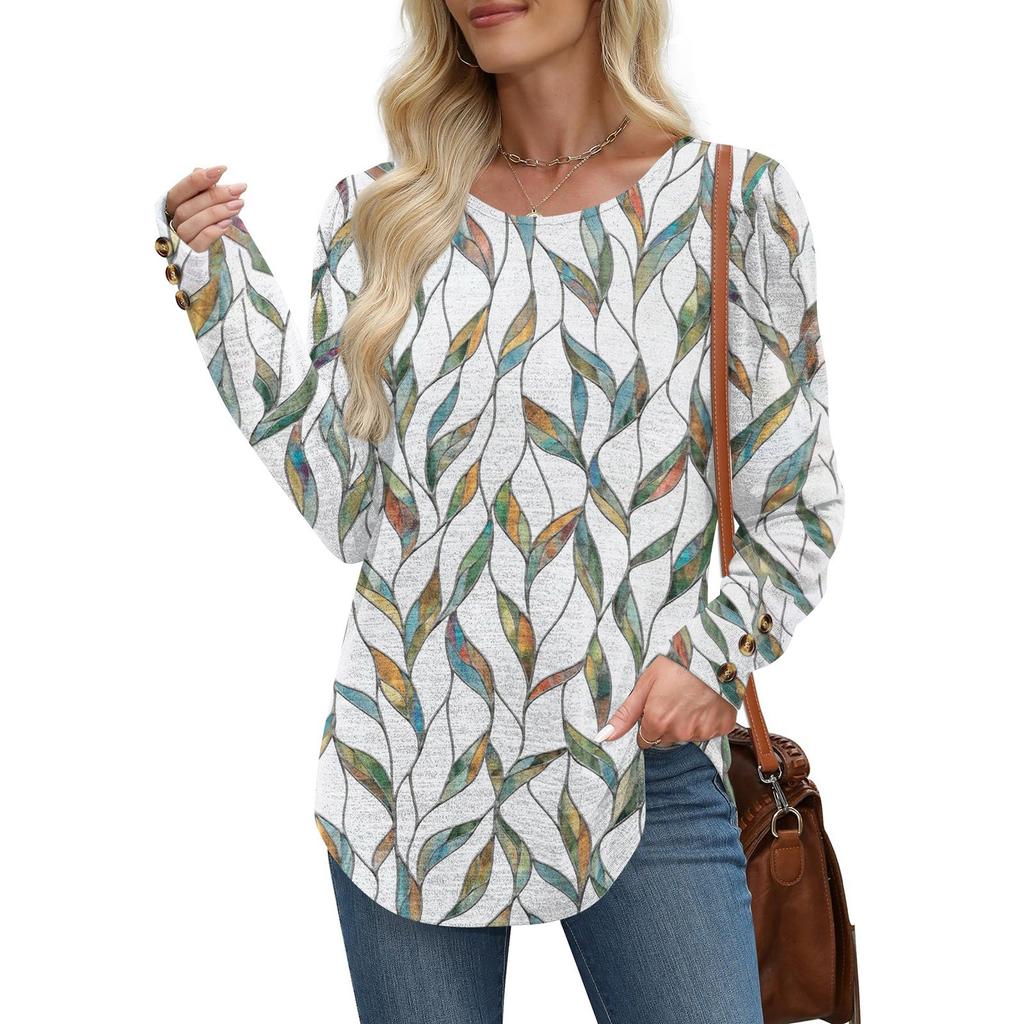 Top de Manga Larga de Moda con Estampado Retro para Mujer