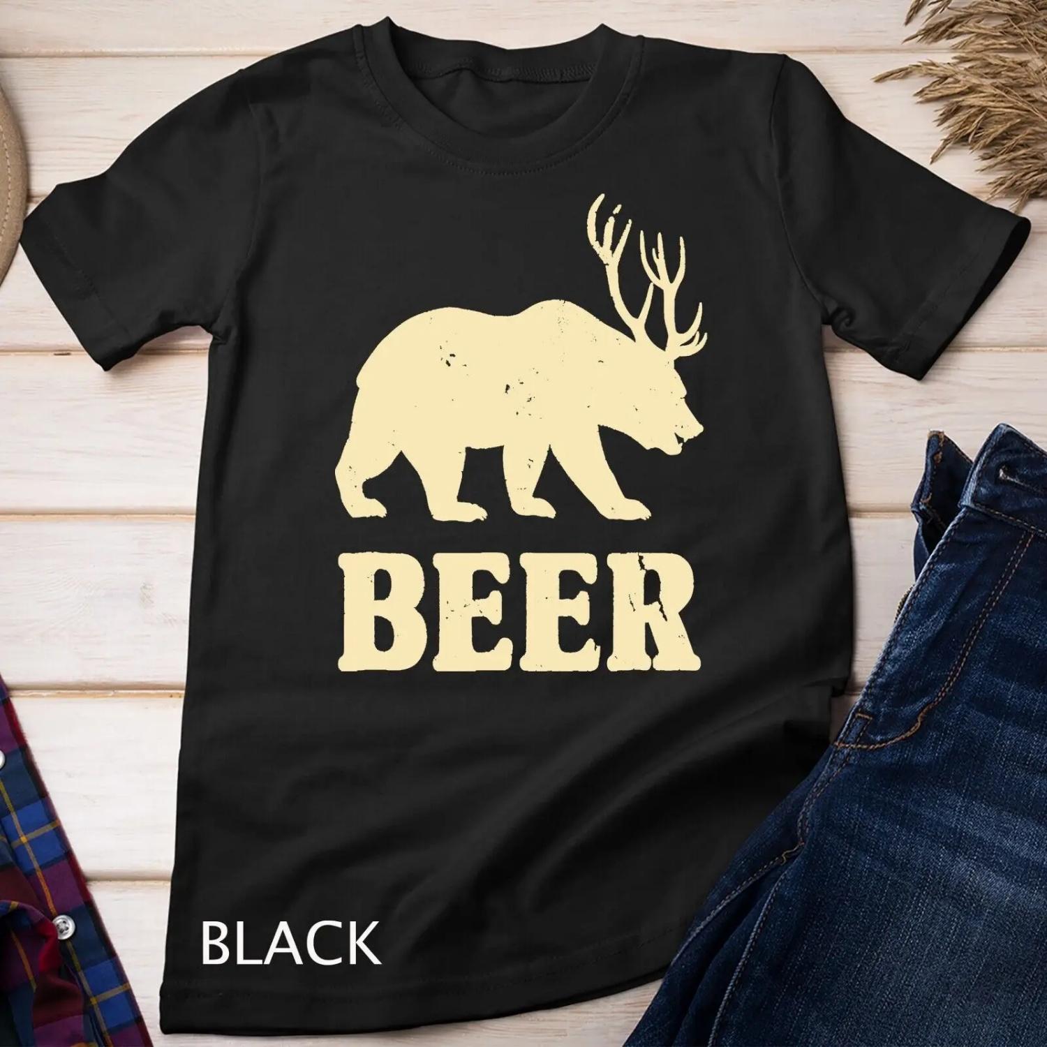 Vintage Bear Deer Funny Beer T shirt S чёрный
