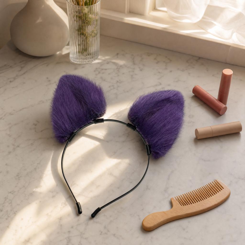 Bandeau Oreilles d'Animal Poilues Accessoire Peluche Cosplay pour Fête d'Halloween