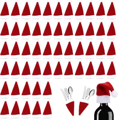 50PCS Mini Santa Hats for Crafts for Christmas Party, Table Dinner Decorations, Wine Bottle Covers and Silverware Holders