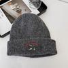Knitted hat women's ins tide with letters small leather label warm pullover hat autumn and winter thin street ear protection cold hat