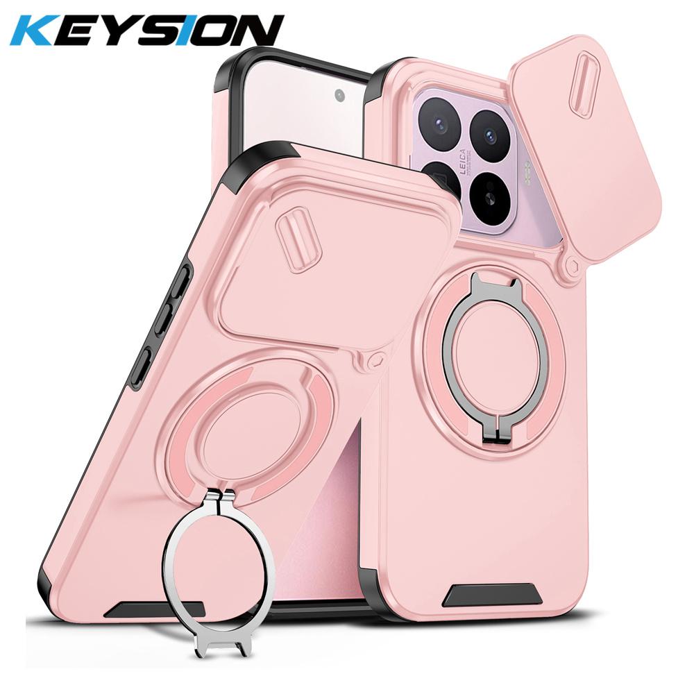 KEYSION 360° Rotating Ring Stand Phone Case for Xiaomi 17T 17T Pro 5G Slide Camera Protection Magnetic Shockproof Back Cover