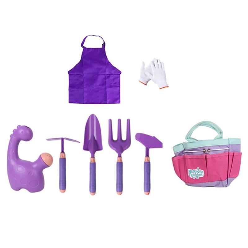 Kids Pretend Play Gardening Tool Set with Shovel Rake and Watering Pot for Beach Fun Exploration Beach Yard Adventure фиолетовый