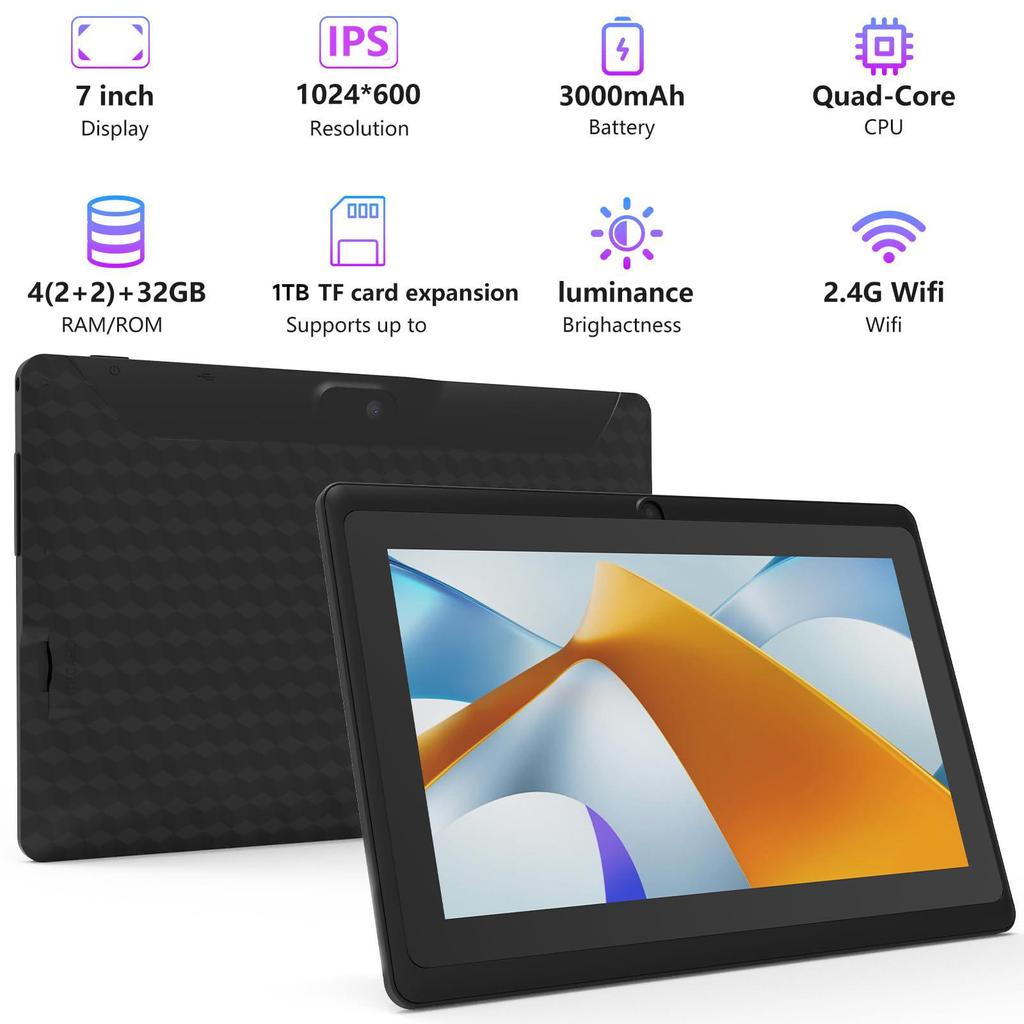 7" Kids' WiFi Tablet, Dual Camera, TF Card Expansion, Toy Tablet with IPS Screen, In Stock