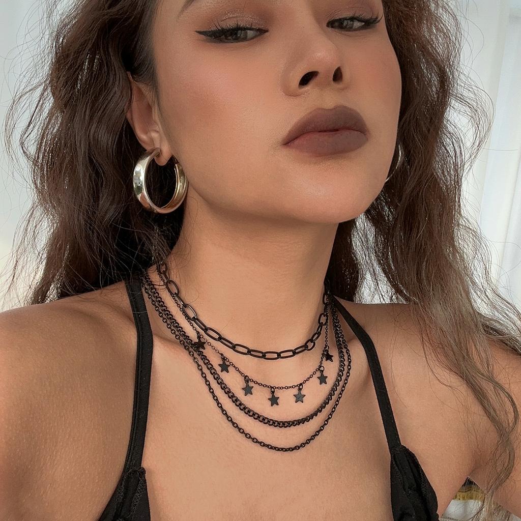 Salircon Gothic Dark Style Multi-layer Metal Necklace Fashion Star Pendant Short Collarbone Necklace Women's Trend Party Jewelry