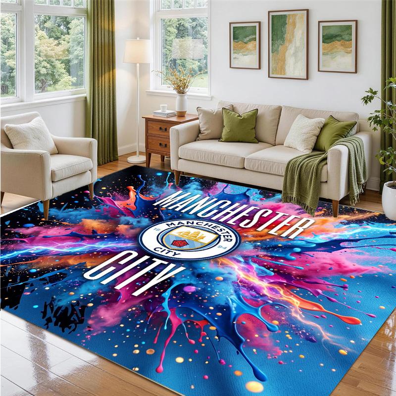 Manchester City Design Crystal Velvet Rug Soft Decorative Mat for Bedroom Entrance