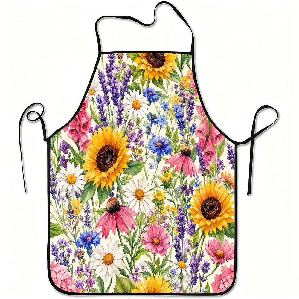 1pc Colorful Wildflower Garden Print Apron, Durable and Easy To Clean, Adjustable Waistband, Polyester Material, for Kitchen Cooking, Gardening, Orcha