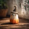 Handmade Felt Halloween Ghost Pumpkin with Wizard Hat Wool Felted Ghost Ornament for Halloween Home Shelf Desk Decor