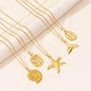 Trendy European-American Geometric Starfish Seashell Stainless Steel Necklace Pendant Jewelry