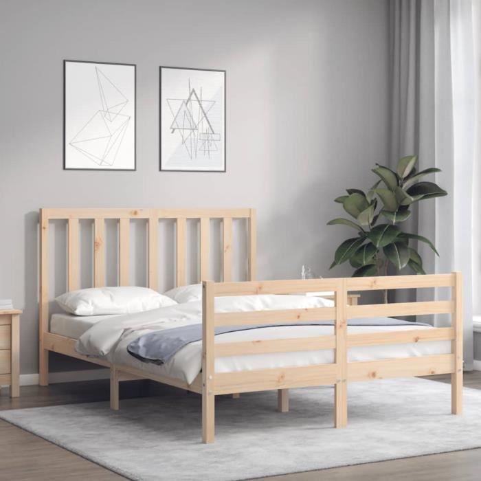 VidaXL Cadre de lit avec tête de lit 140x200 cm bois massif 3193791