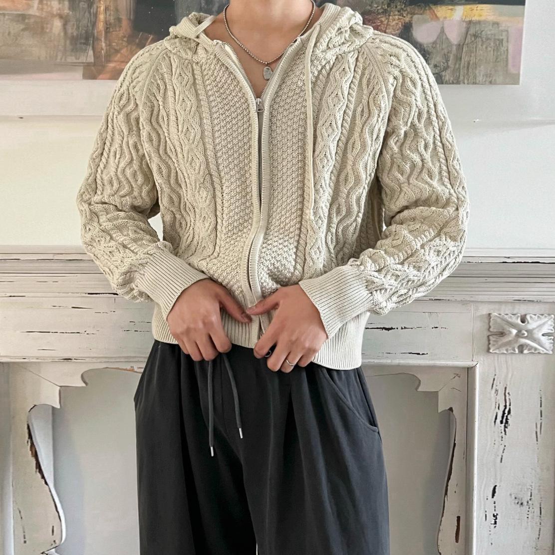 

Men s Winter Knit Hooded Cardigan - BJ Lazy Style Korean Loose Sweater Coat XL хакі