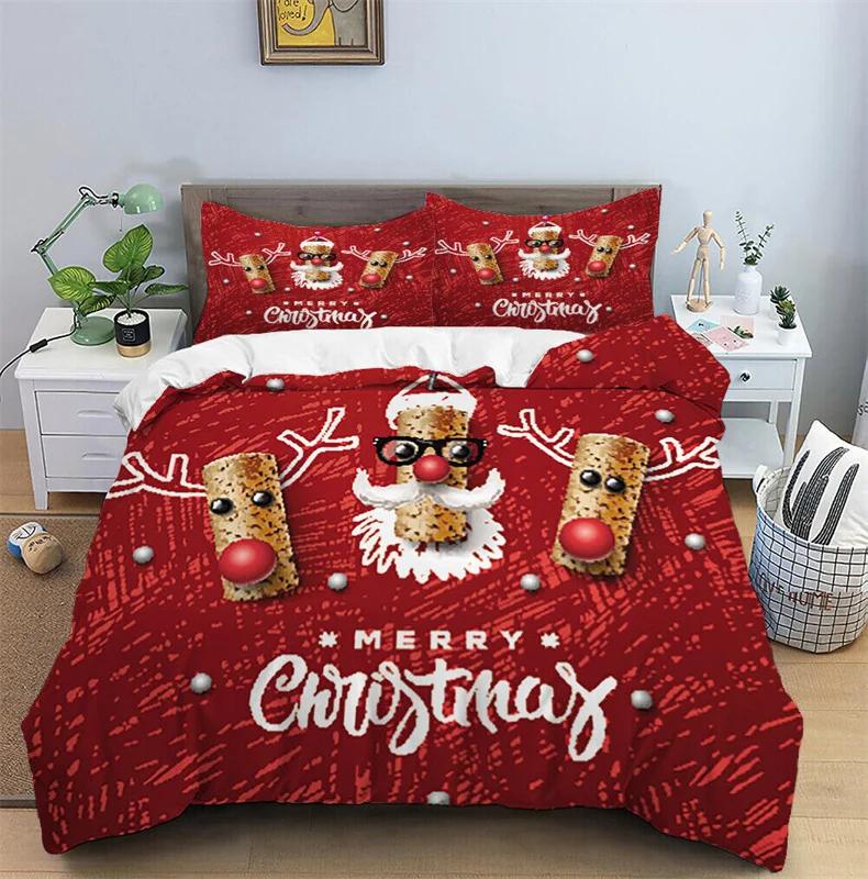 Christmas with Soft Fabric Duvet Set Red Festive Atmosphere Decoration nowflakes Printed Bedspread Cover Mery Christmas Theme duvet cover set