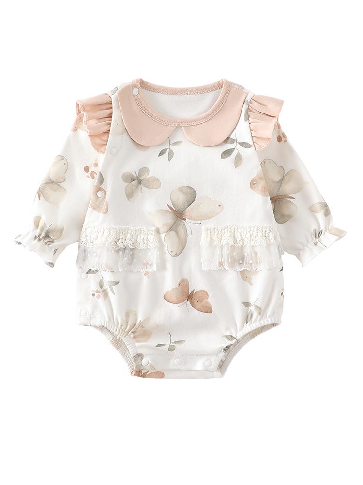 Long Sleeve Autumn Princess Bodysuit for Baby Girls - Newborn Cotton One-Piece Crawling Outfit