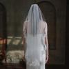 Xinmeiji Women's White Lace Edge Bridal Veil, European & American Style, Single Layer, Wedding & Travel Headpiece V683-1