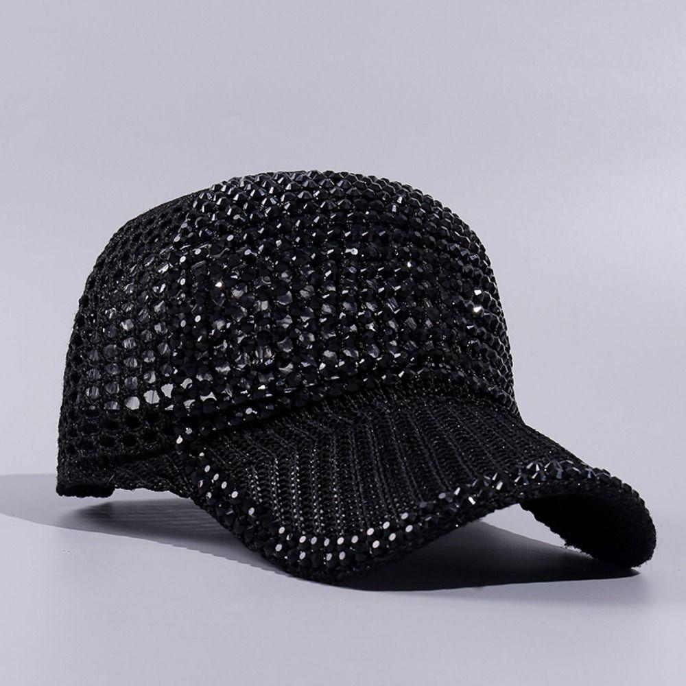 Breathable Woman Shiny Cap Mesh Rhinestone Visor Hats Versatile Duck Tongue Hat  Streetwear