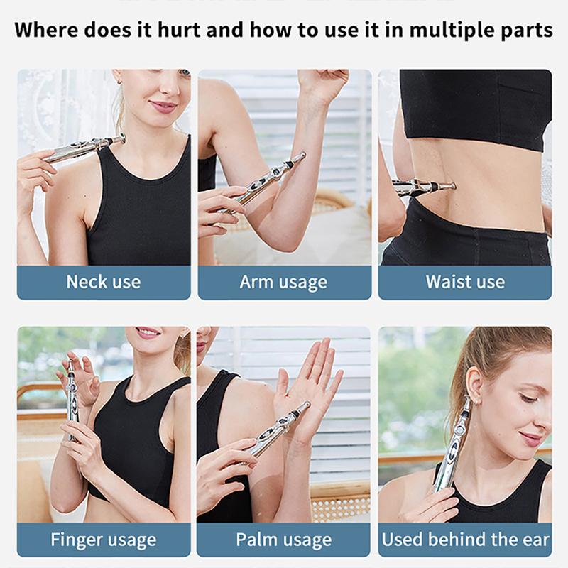 Electric Massage Pen Adjustable For Body Back Hand Massage Press And Relax Muscles, Charge Powered Silver