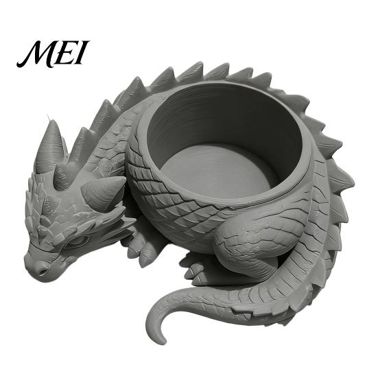 Dragon-shaped Flower Pot 3D Printed Pot, Fairy Tale Style Dragon-Shaped Planter Yellow Dragon with Breathable Design, Small Plant Container