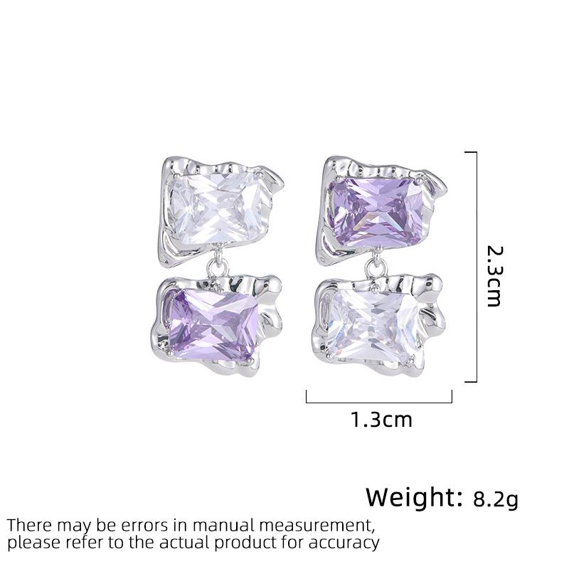 Women's Light Luxury Design Elegant Inlaid Zircon Square Earrings Fashionable and Versatile Niche Design Earrings
