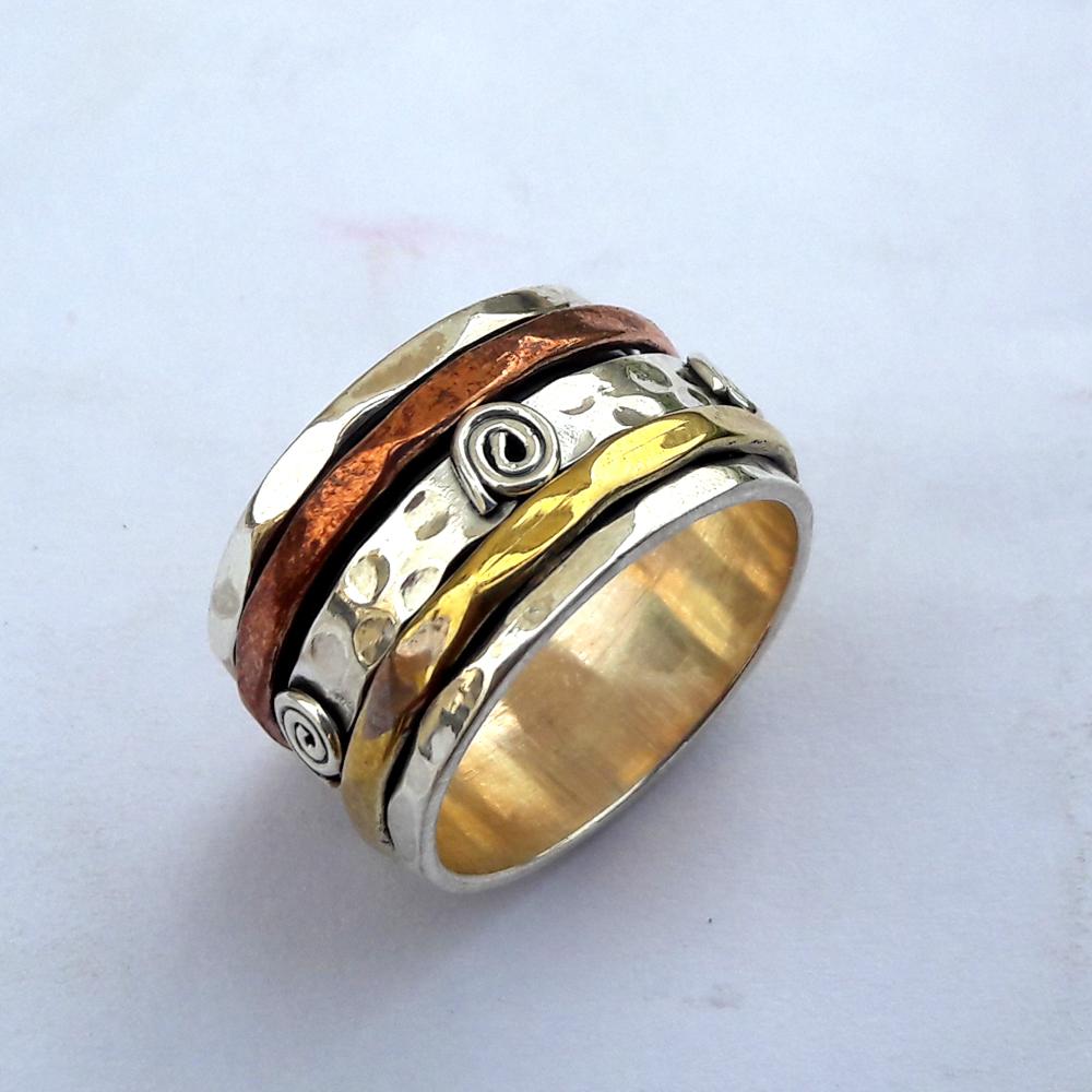 925 Solid Silver Spinner Ring, Two Tone Band Ring, Handmade Band Ring, Antique Spinner Ring, 925 Sterling Silver Thumb Ring, Gift For Her