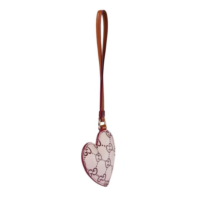 Gucci Double G print embossed leather bag charm bag peripheral women's pink pink