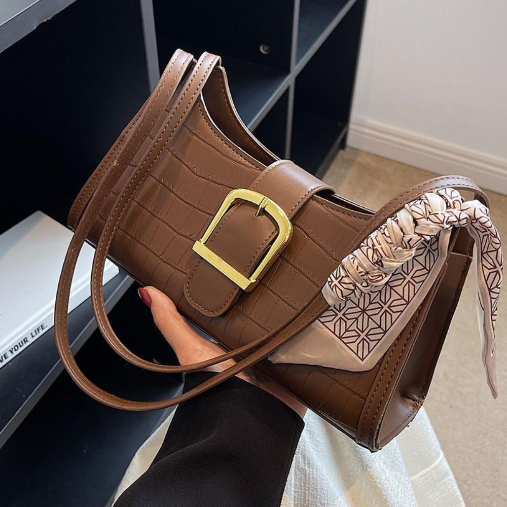 

with Scarf Underarm Bag Large Capacity Rectangle Armpit Bag Fashion PU Leather Shoulder Bag Travel кавовий