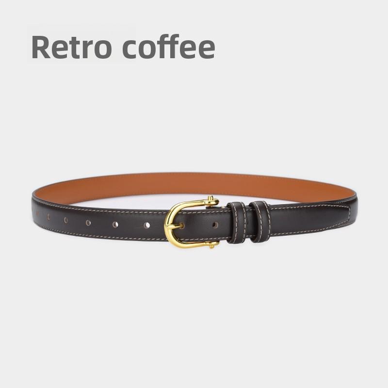 

Meier New korean style retro top grain leather belt - women s minimalist black versatile genuine leather belt 105cm