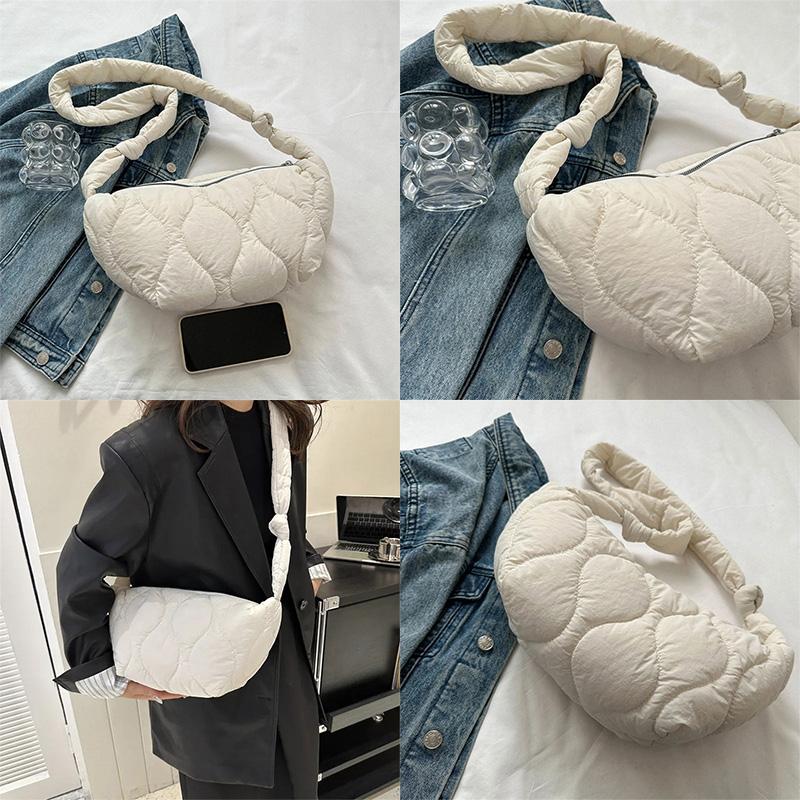 Women's Shoulder Bag Trendy Soft Pillow Shopper Bag Solid Color Quilted Simple Crossbody Bag for Teenage Girls
