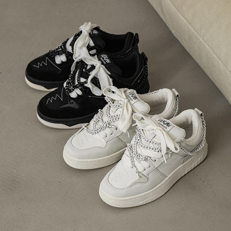 #2038Chain Board ShoesReject Inferior Trend Fashion Versatile White Shoes Heightening Board Shoes