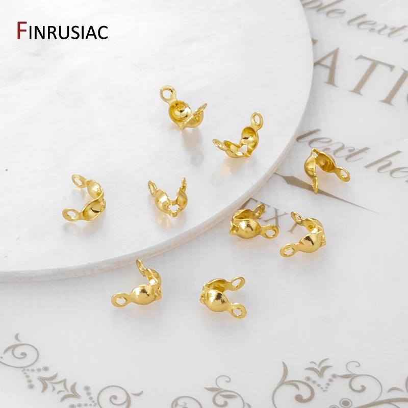 

14K Gold Plated Connector Clip Clasp Fittings Component Double-Cup Bead Tips Calotte Crimp Bead Tip Knot Cover Jewelry Making 3mm-50 pcs