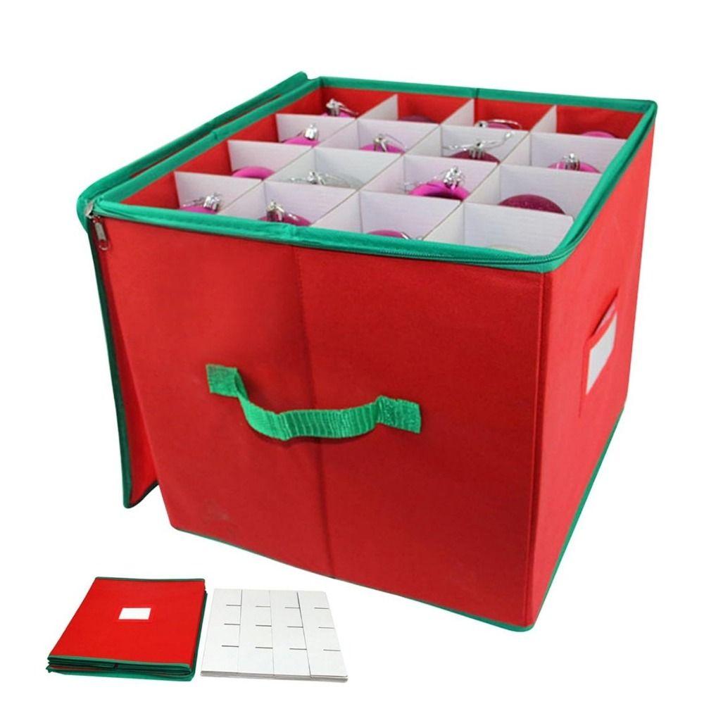 64 Grids Christmas Ball Storage Box Large Capacity Folding Ornament Storage Box Zipper Closure with Dividers Gift Storage Box